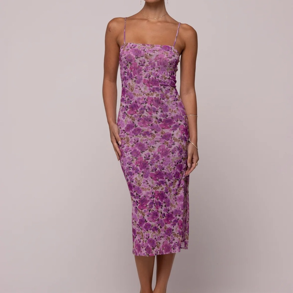 RESA Purple Floral Slip Midi Dress